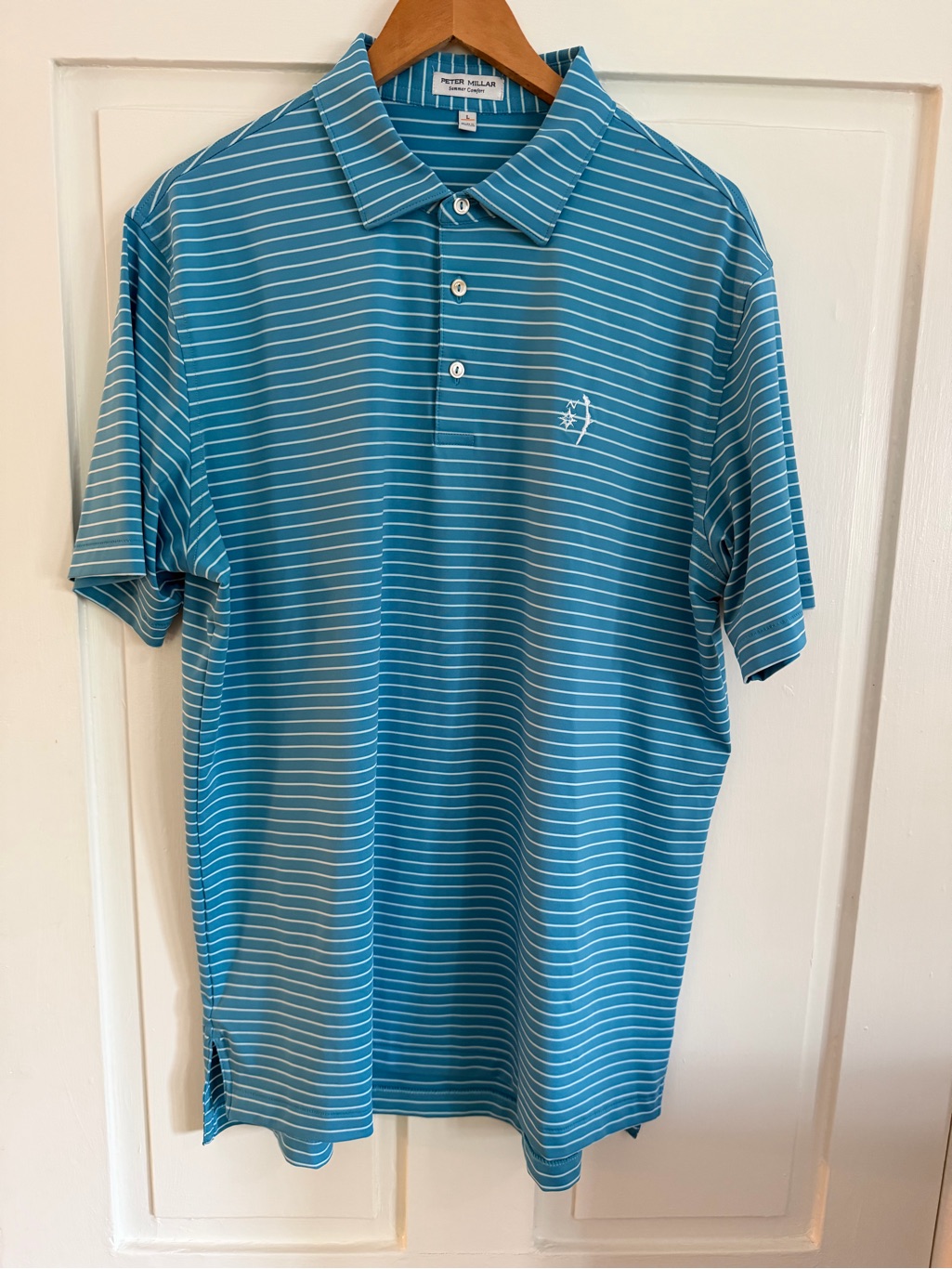 Peter Millar Teal Blue Striped Performance Polo